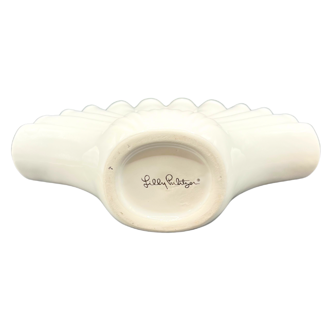 Lilly Pulitzer Seashell Vase Decorative Ceramic Nautical Beach House Decor White with Gold Trim