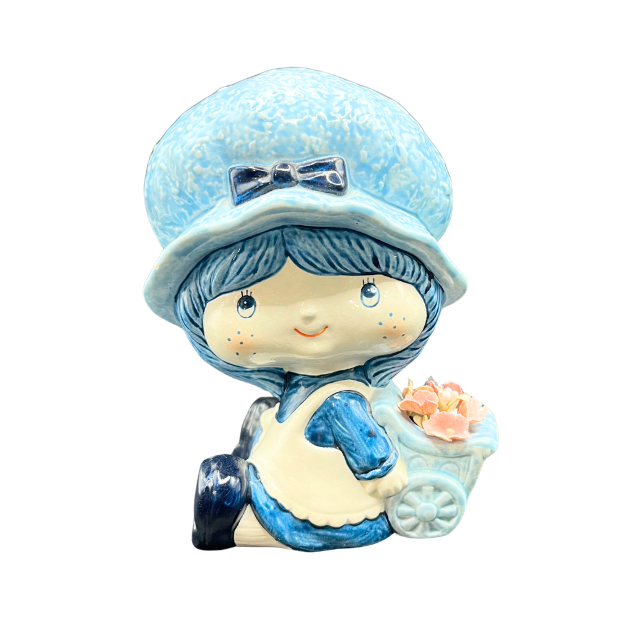 Vtg Strawberry Shortcake / Blueberry Muffin Plaster Figurine Doll Planter Hand Painted Made in Korea