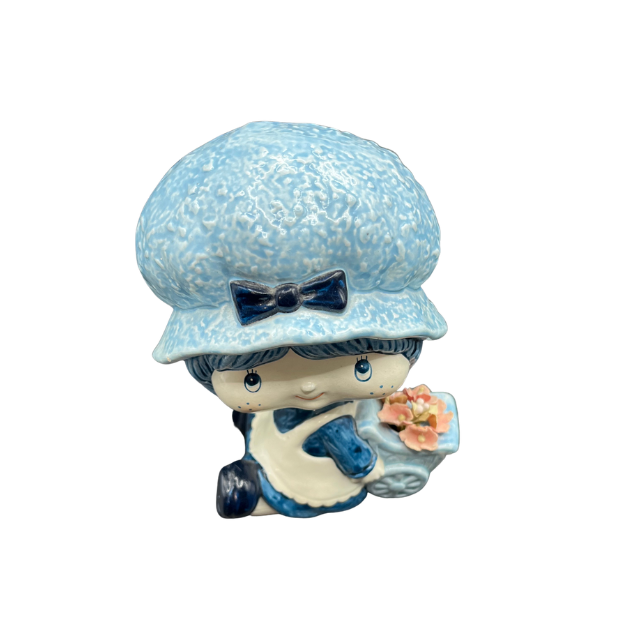 Vtg Strawberry Shortcake / Blueberry Muffin Plaster Figurine Doll Planter Hand Painted Made in Korea