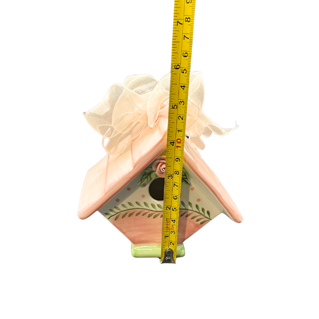 Vintage Ceramic Pink Floral Birdhouse by Mud Pie 1998