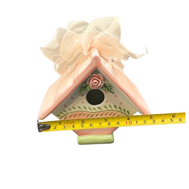 Vintage Ceramic Pink Floral Birdhouse by Mud Pie 1998