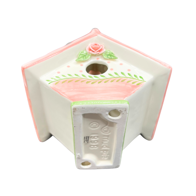 Vintage Ceramic Pink Floral Birdhouse by Mud Pie 1998