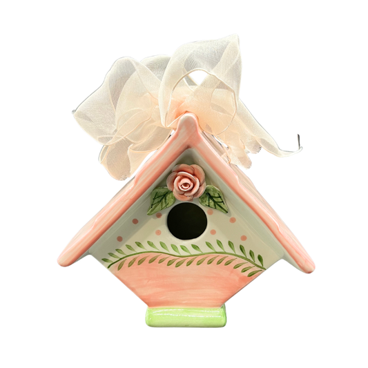 Vintage Ceramic Pink Floral Birdhouse by Mud Pie 1998