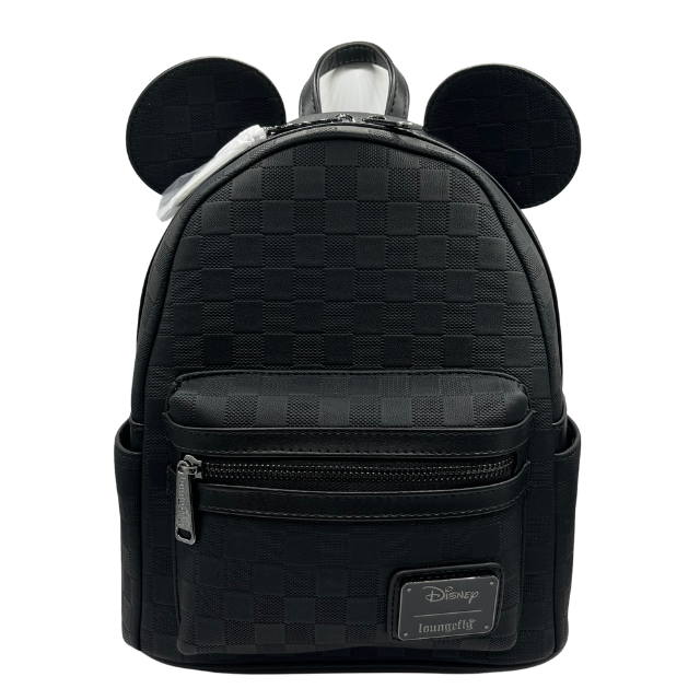 Loungefly Disney Mickey Ear Evergreen Mini Backpack  Black Checkered Pattern New with Tags