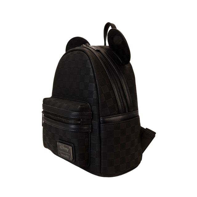 Loungefly Disney Mickey Ear Evergreen Mini Backpack  Black Checkered Pattern New with Tags