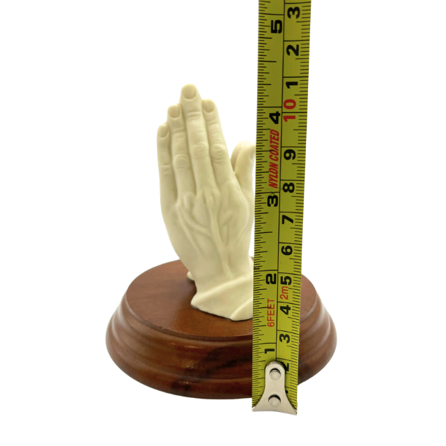 Vintage Porcelain Praying Hands Figurine 4.5" on Wooden Base - 1960s Religious Statuette