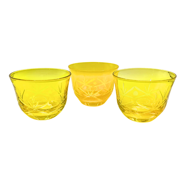 Vintage Design Guild Cut to Clear Crystal Dessert Bowls - Set of 3 Tonal Yellow