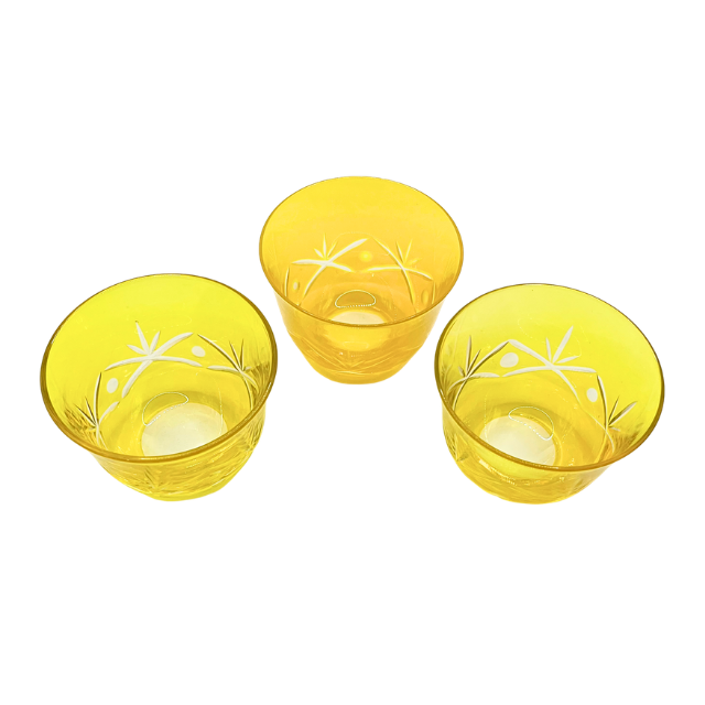 Vintage Design Guild Cut to Clear Crystal Dessert Bowls - Set of 3 Tonal Yellow