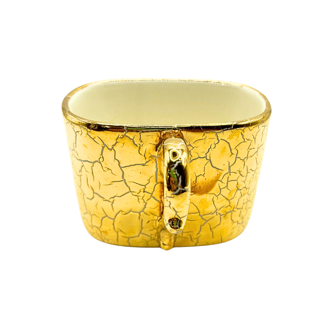 1970s Retro Ceramic Cigarette Caddy Gold Crackle