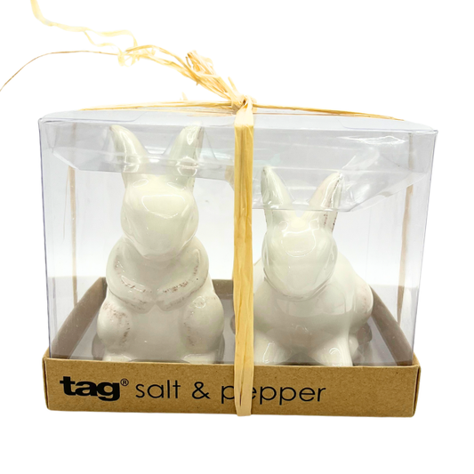 tag Salt & Pepper White Rabbits / Easter Bunny Shakers New in Box