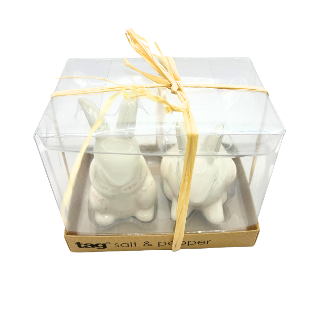 tag Salt & Pepper White Rabbits / Easter Bunny Shakers New in Box