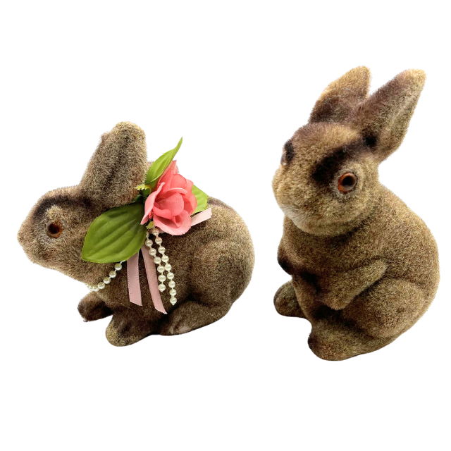 Vintage Flocked Brown Bunny Coin Bank Figurines
