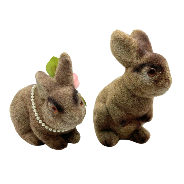 Vintage Flocked Brown Bunny Coin Bank Figurines
