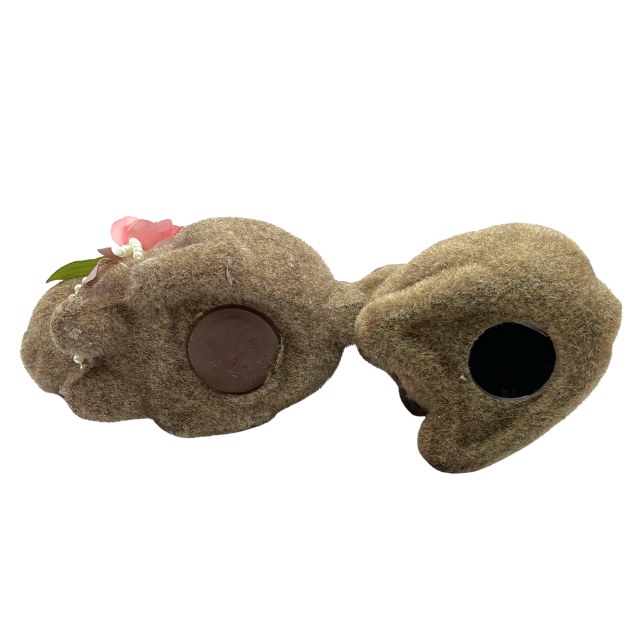 Vintage Flocked Brown Bunny Coin Bank Figurines