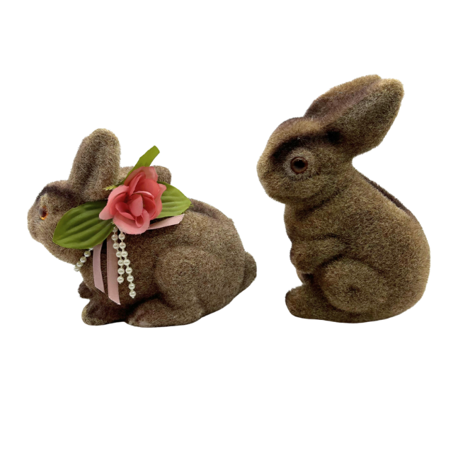 Vintage Flocked Brown Bunny Coin Bank Figurines