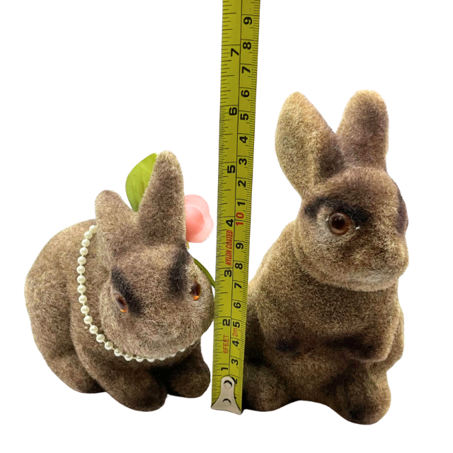 Vintage Flocked Brown Bunny Coin Bank Figurines