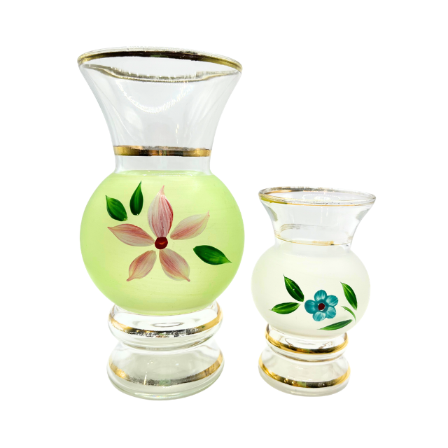 Vintage  Bartlett Collins Handpainted Gold Gilded Glass Flower Vases 6" & 4"