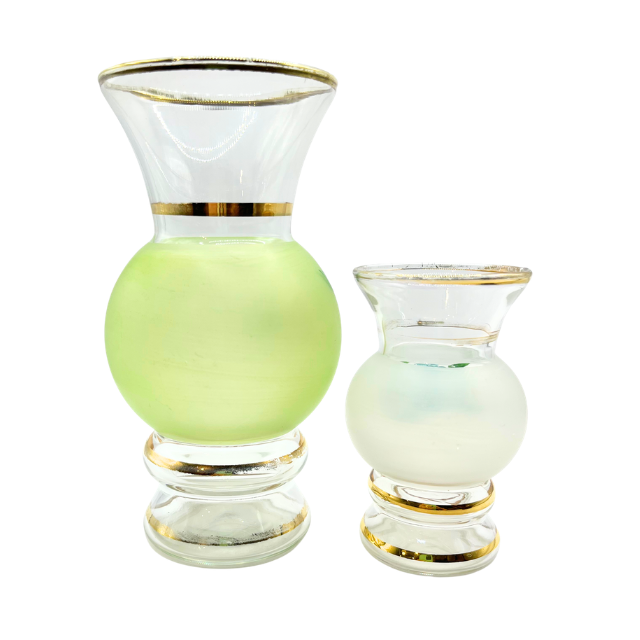 Vintage  Bartlett Collins Handpainted Gold Gilded Glass Flower Vases 6" & 4"