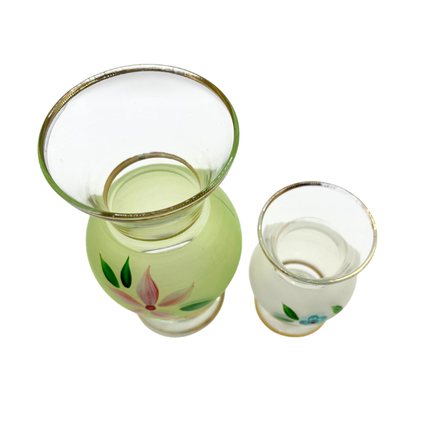 Vintage  Bartlett Collins Handpainted Gold Gilded Glass Flower Vases 6" & 4"