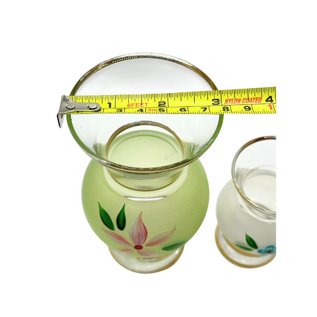 Vintage  Bartlett Collins Handpainted Gold Gilded Glass Flower Vases 6" & 4"