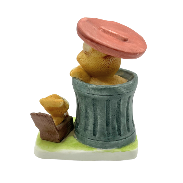 Vintage UCGC Bisque Cat and Kitten Trash Can 4" Figurine Made in Korea