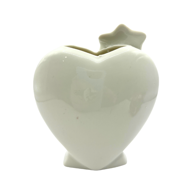 Vintage Heart Shaped Porcelain Vase with Lilly Flower Accents