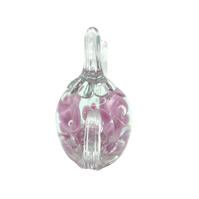 Vintage Hand-Blown Glass Teapot Paperweight Pink Flowers with Controlled Bubble