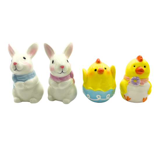 Deluxe Easter Spring Tabletop Salt & Pepper Shaker Sets (New) Bunnies and Baby Chicks