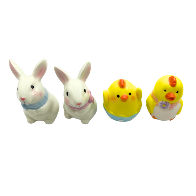 Deluxe Easter Spring Tabletop Salt & Pepper Shaker Sets (New) Bunnies and Baby Chicks