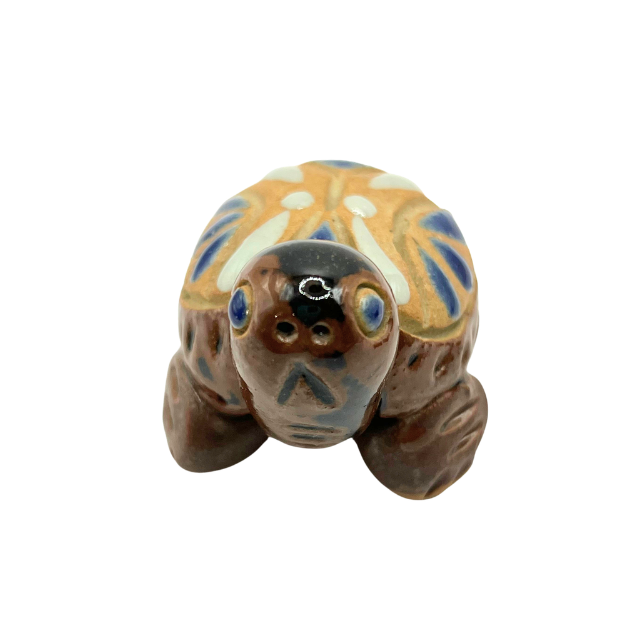 Vintage Miniature Mother & Baby Turtle Figurines Hand-Painted Clay Folk Art Terracotta Decor