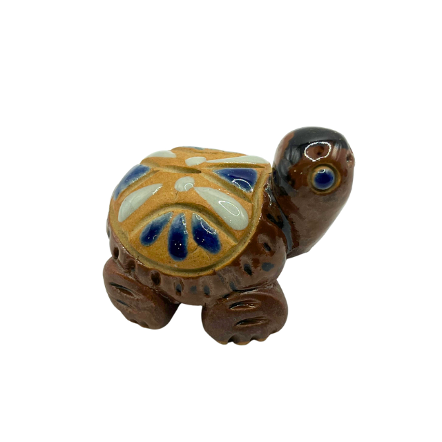 Vintage Miniature Mother & Baby Turtle Figurines Hand-Painted Clay Folk Art Terracotta Decor