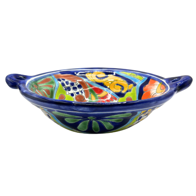 Vintage Mexican Talavera Cazuela Serving Dish Multi Color Floral