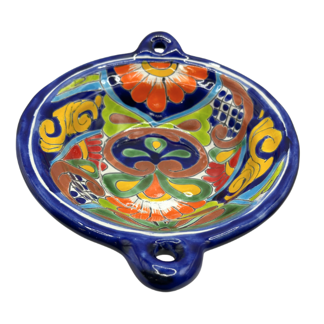 Vintage Mexican Talavera Cazuela Serving Dish Multi Color Floral