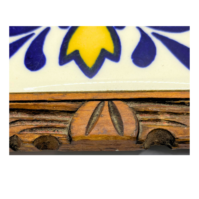 Vintage Hand-Painted Talavera Tile Trivet Wood Footed Framed