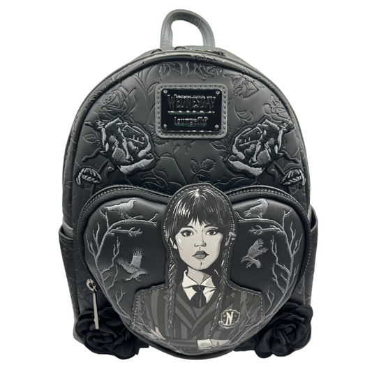 Loungefly Wednesday Addams Black Roses Mini Backpack New with Tags