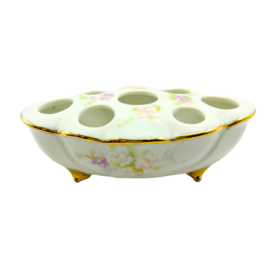 Vintage Porcelain Boudoir Vanity Lipstick Holder Pastel Rose Signed