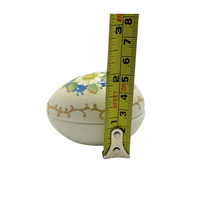 Vintage Lefton Bisque Egg Shape Mini Trinket Box Hand Painted Flowers Daisy