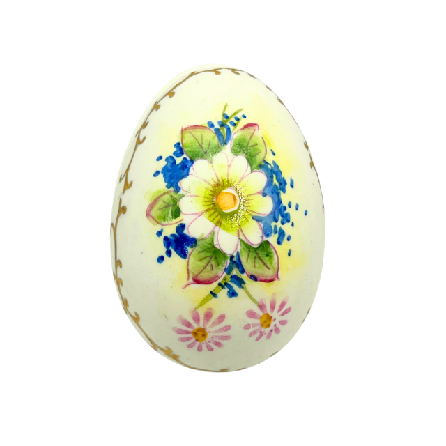 Vintage Lefton Bisque Egg Shape Mini Trinket Box Hand Painted Flowers Daisy