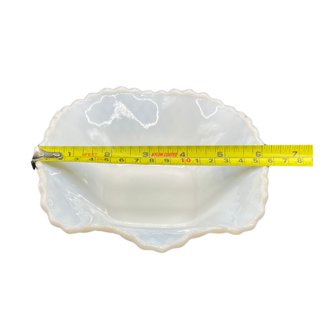 MCM White Milk Glass Ruffle Edge Candy Nut Dish MCM Kimberly Diamond Point by Hazel-Atlas
