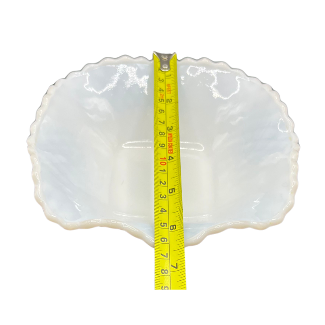 MCM White Milk Glass Ruffle Edge Candy Nut Dish MCM Kimberly Diamond Point by Hazel-Atlas