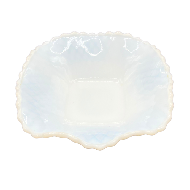 MCM White Milk Glass Ruffle Edge Candy Nut Dish MCM Kimberly Diamond Point by Hazel-Atlas