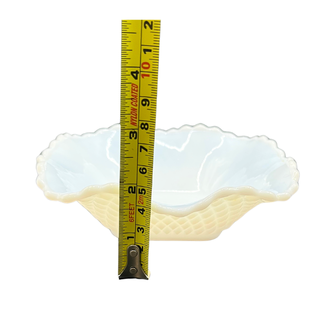 MCM White Milk Glass Ruffle Edge Candy Nut Dish MCM Kimberly Diamond Point by Hazel-Atlas