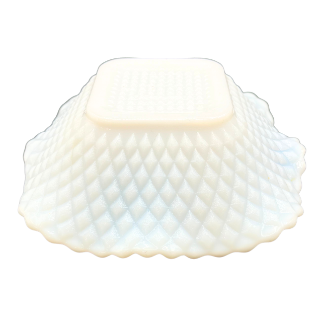 MCM White Milk Glass Ruffle Edge Candy Nut Dish MCM Kimberly Diamond Point by Hazel-Atlas