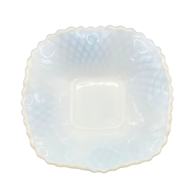 MCM White Milk Glass Ruffle Edge Candy Nut Dish MCM Kimberly Diamond Point by Hazel-Atlas
