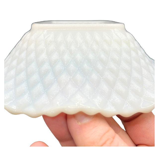 MCM White Milk Glass Ruffle Edge Candy Nut Dish MCM Kimberly Diamond Point by Hazel-Atlas
