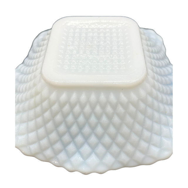 MCM White Milk Glass Ruffle Edge Candy Nut Dish MCM Kimberly Diamond Point by Hazel-Atlas