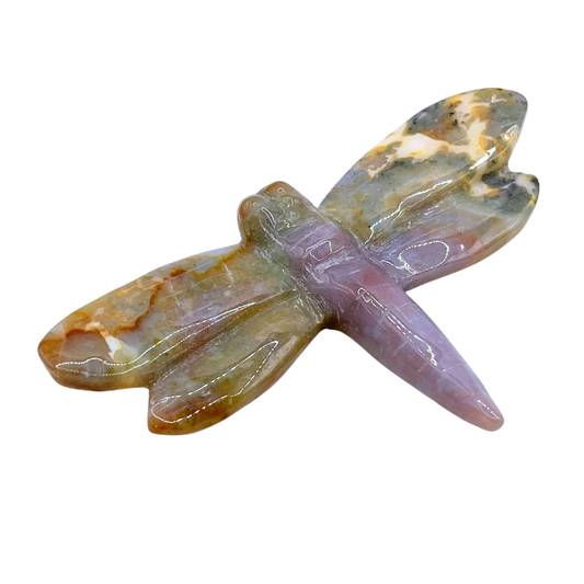 Hand Craved Dragonfly Purple Chalcedony Figurine – Natural Gemstone Sculpture