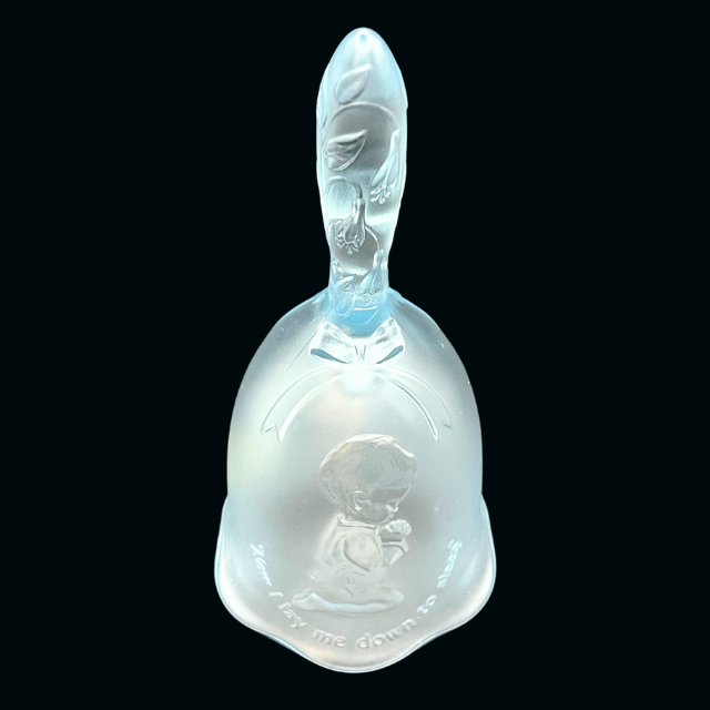 Vintage Fenton Blue Glass Bell Now I Lay Me Down To Sleep - Boy Praying