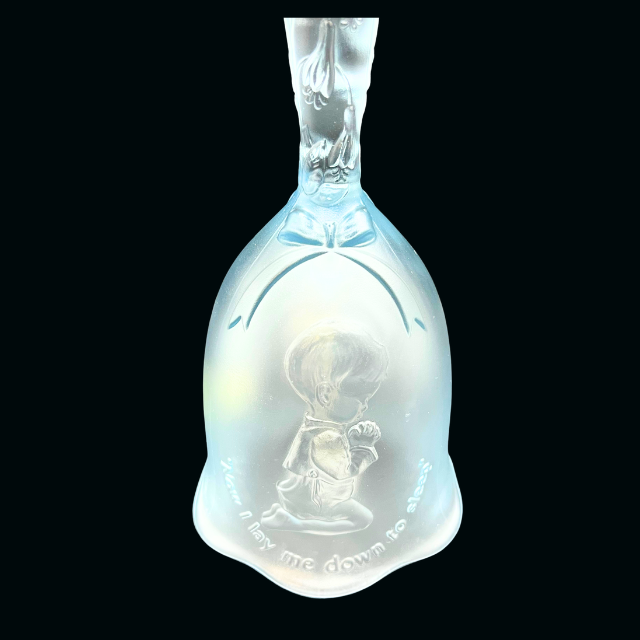 Vintage Fenton Blue Glass Bell Now I Lay Me Down To Sleep - Boy Praying