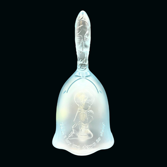 Vintage Fenton Blue Glass Bell Now I Lay Me Down To Sleep - Boy Praying